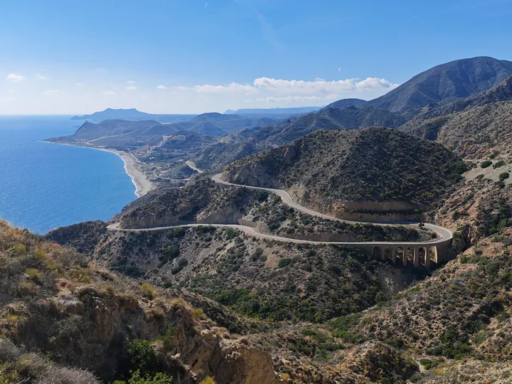 The coast road winding south
